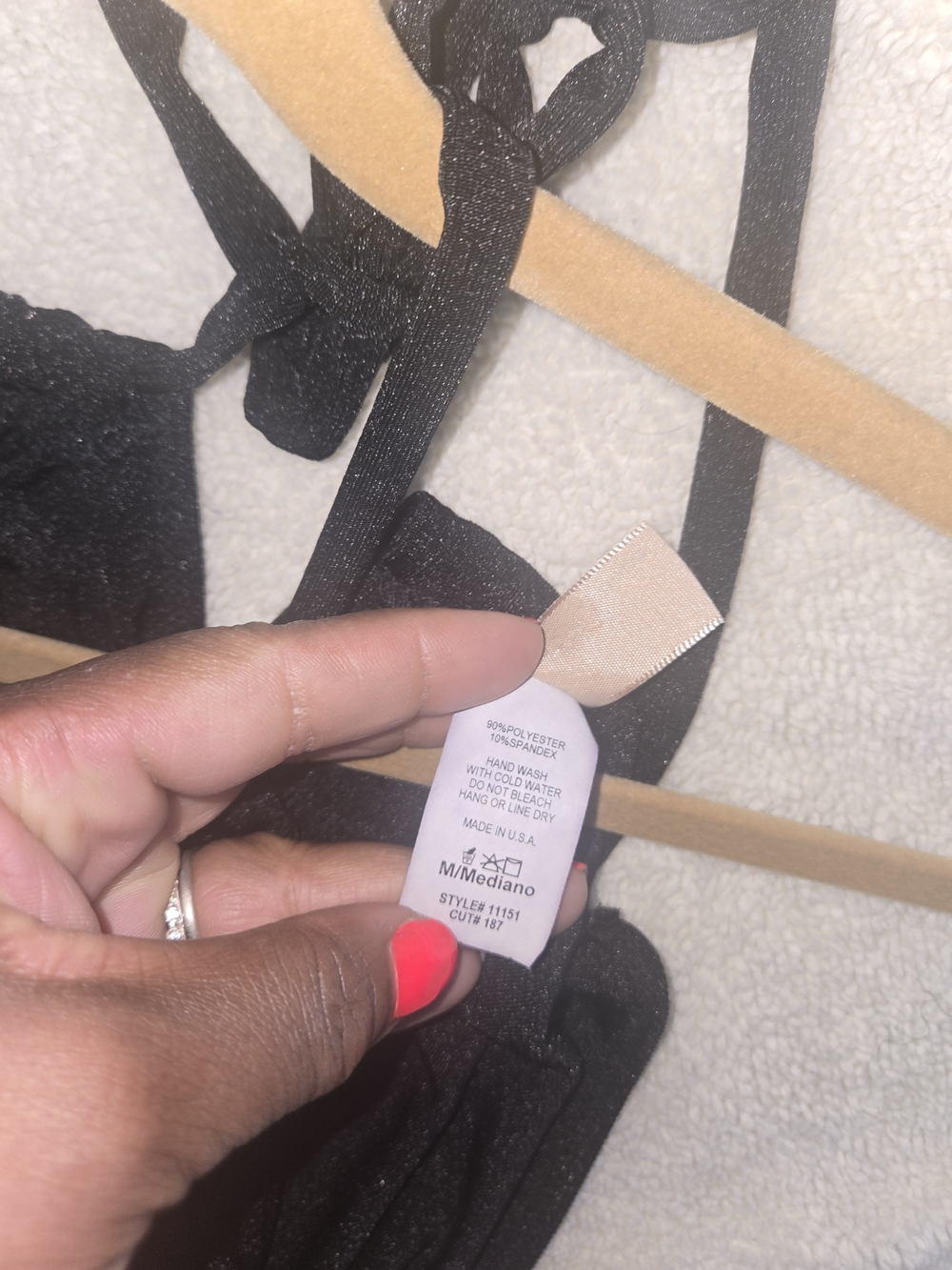 Black Strappy Tank Top with Beige Tag